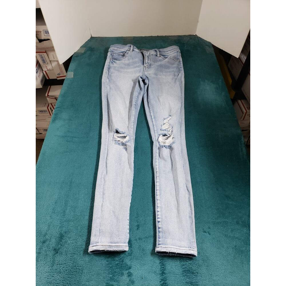 Express Jeans Size 8 Long Blue Stretch Pants Denim Ladies High Rise Skinny